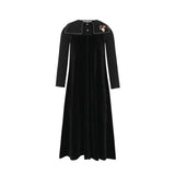 Parni Black Embroidered Collar Velour Maxi Robe