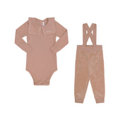 Parni Pink Embroidered Collar Velour Overall Set