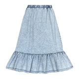 Teela Stonewash Denim Structure Maxi Ruffle Skirt