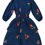 Alitsa Navy/Red Floral Waisted Dress