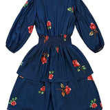 Alitsa Navy/Red Floral Waisted Dress