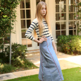 Maisonita Blue Striped A-line Maxi Skirt