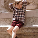 Coco Blanc Burgundy Blue Plaid Shirt