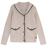 Blumint Oatmeal Shawl Collar Trim Cardigan