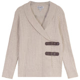 Blumint Oatmeal Shawl Collar Cable Wrap Sweater