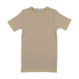 Kin Kin Beige & Neon Yellow Thread Ribbed 3/4 Sleeve T-Shirt