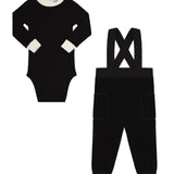 Little Parni Black Velour Overall Set