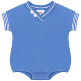 Kix Blue Embroidered Detail Pique Romper
