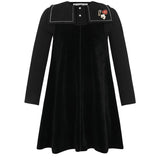 Parni Black Embroidered Collar Velour Robe