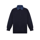 Parni Navy Blue Denim Collar Polo