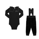 Parni Black Embroidered Collar Velour Overall Set