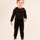 Parni Black Embroidered Collar Velour Overall Set