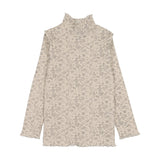 Kin and Kin Floral Print Black Scalloped Edge Mockneck