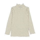 Kin and Kin Blue Tulip Print Scalloped Edge Mockneck