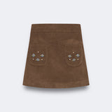 Birinit Petit Khaki Corduroy Embroidered Skirt