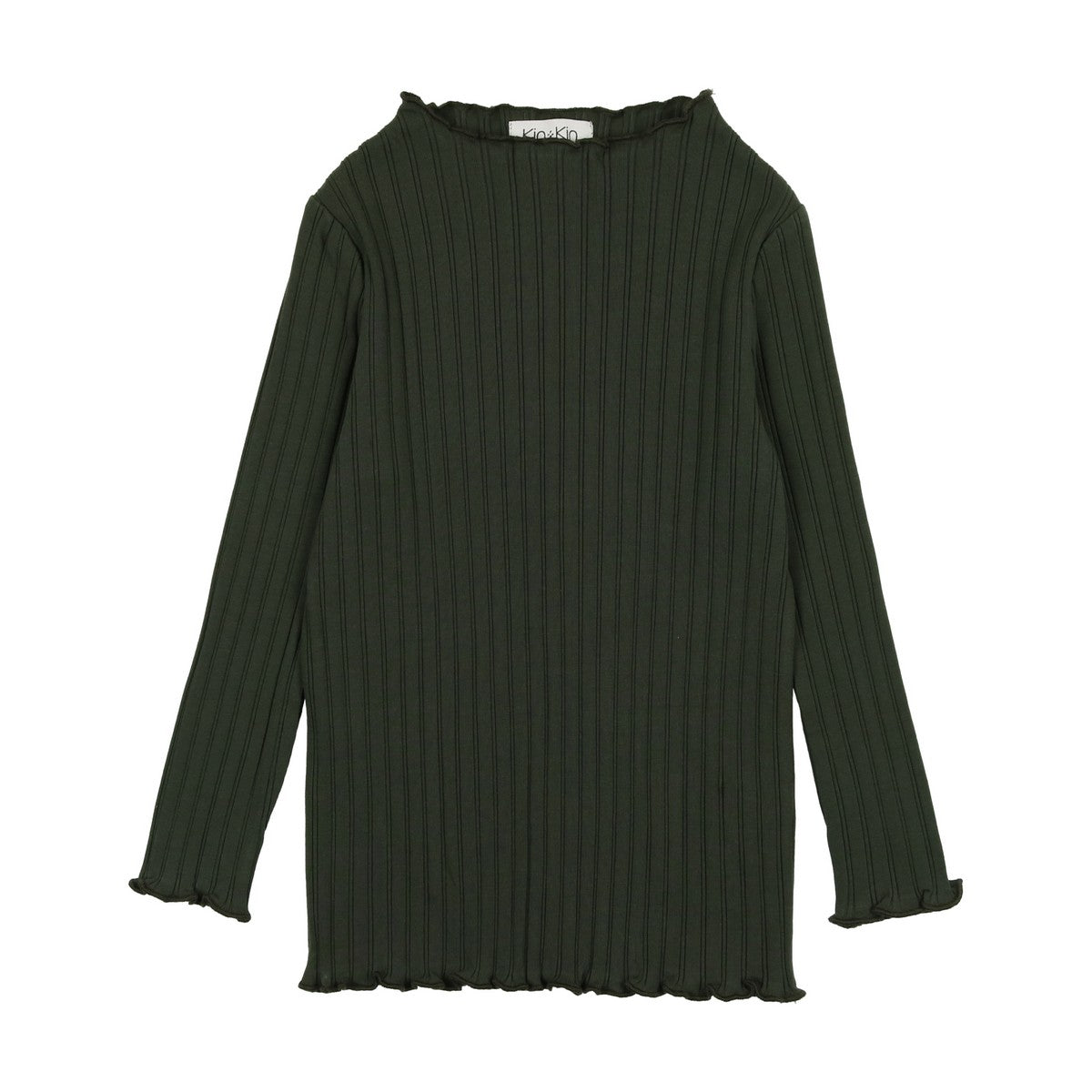 Kin Kin Smokey Olive Ribbed Scalloped T-Shirt