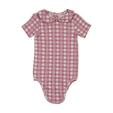 Kin Kin Mauve Gingham Printed Peter Pan Collar Onesie