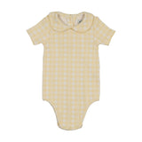Kin Kin Yellow Gingham Printed Peter Pan Collar Onesie