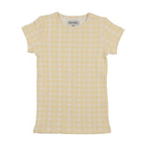 Kin Kin Yellow Gingham Printed Short Sleeve T-Shirt