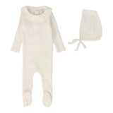 Lilette Milk Fine Pointelle Ruffle Collar Footie Set