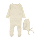 Lilette Cream/Navy Dot Linear Printed Footie Set