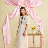 Laurent Ivory Chiffon Black Ribbon Trim Dress