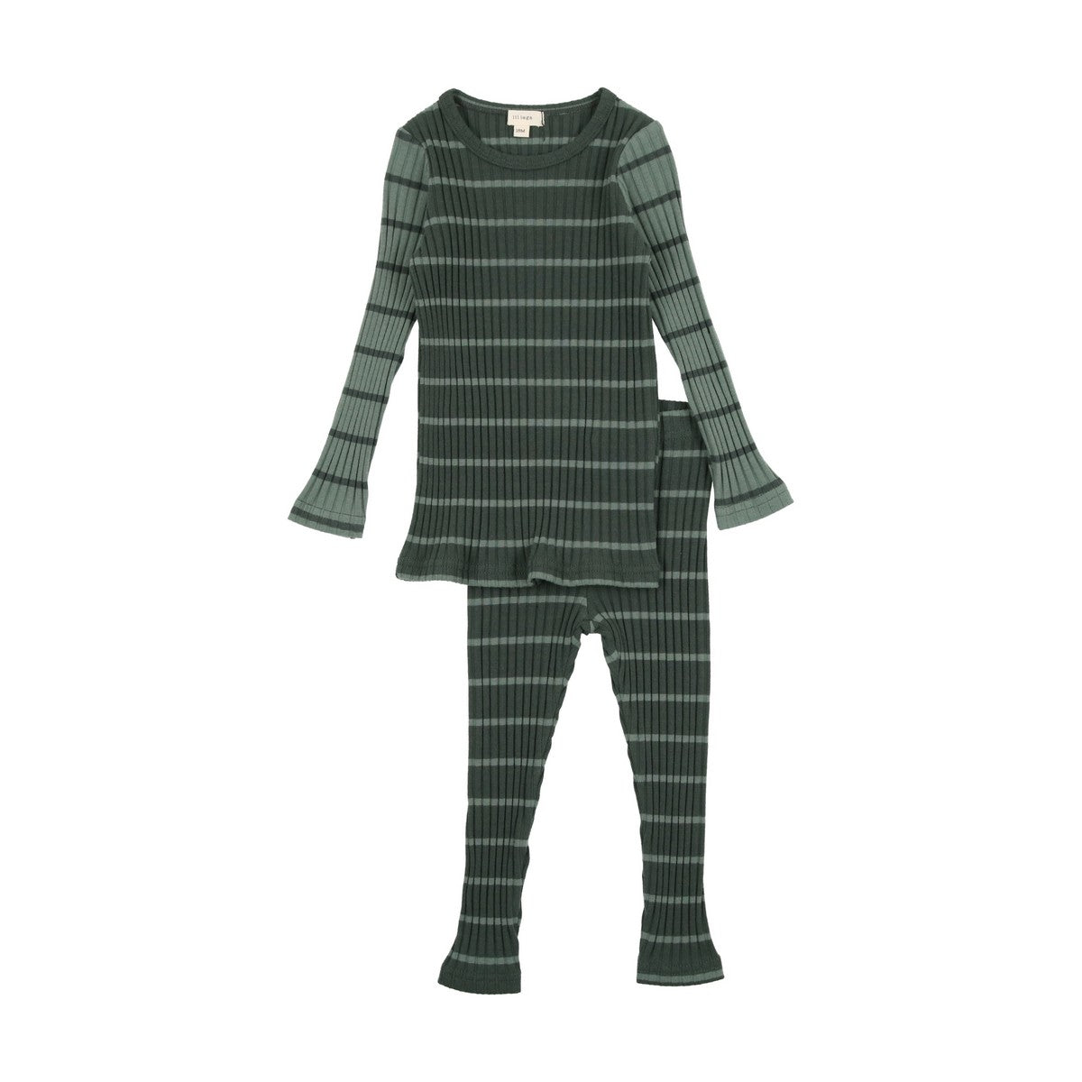 Lil Legs Green Striped Ribbed Set