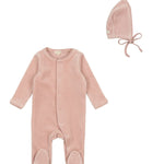 Lil Legs Pink Velour Footie & Bonnet Set