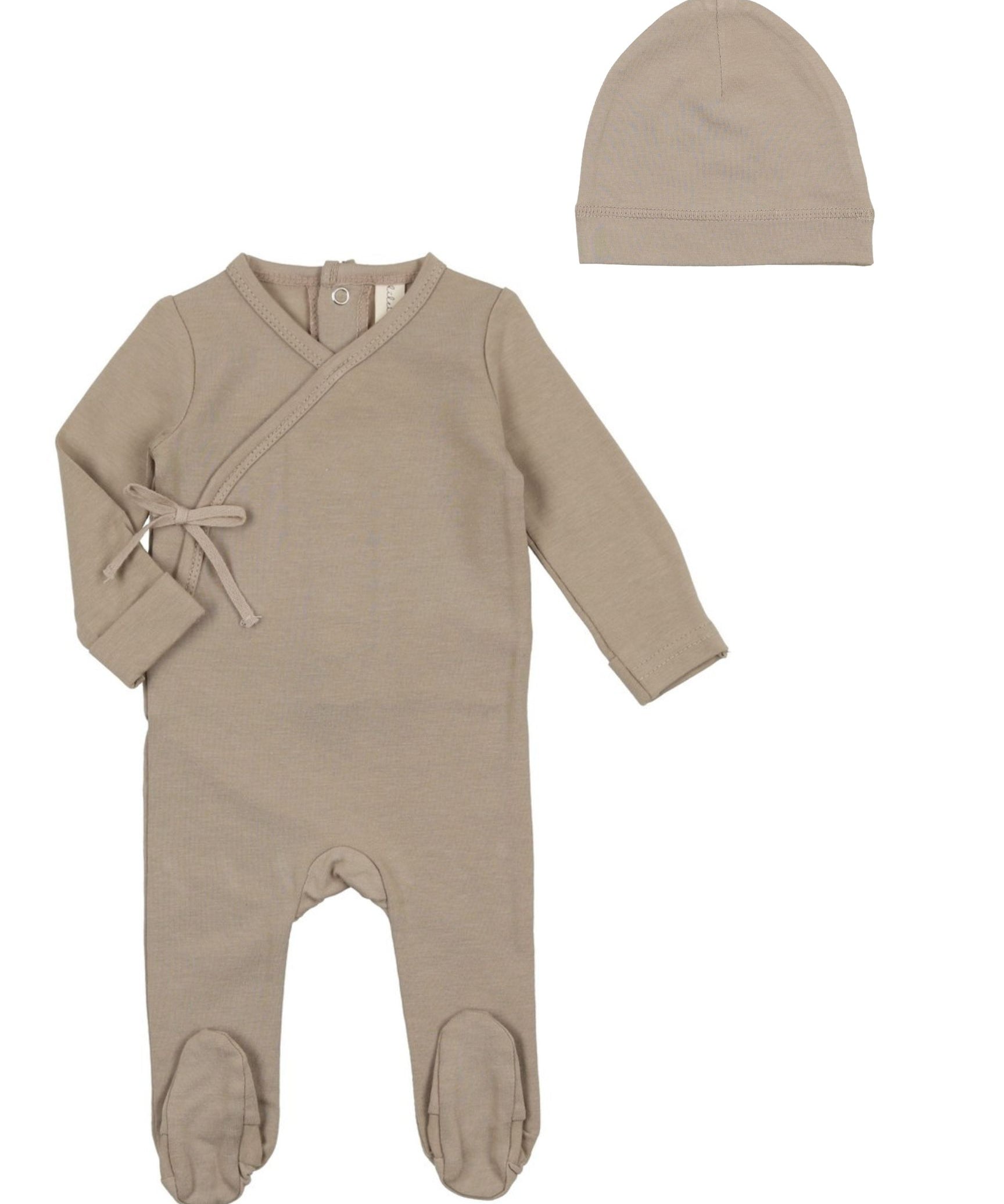 Lilette Taupe Brushed Cotton Footie & Beanie Set
