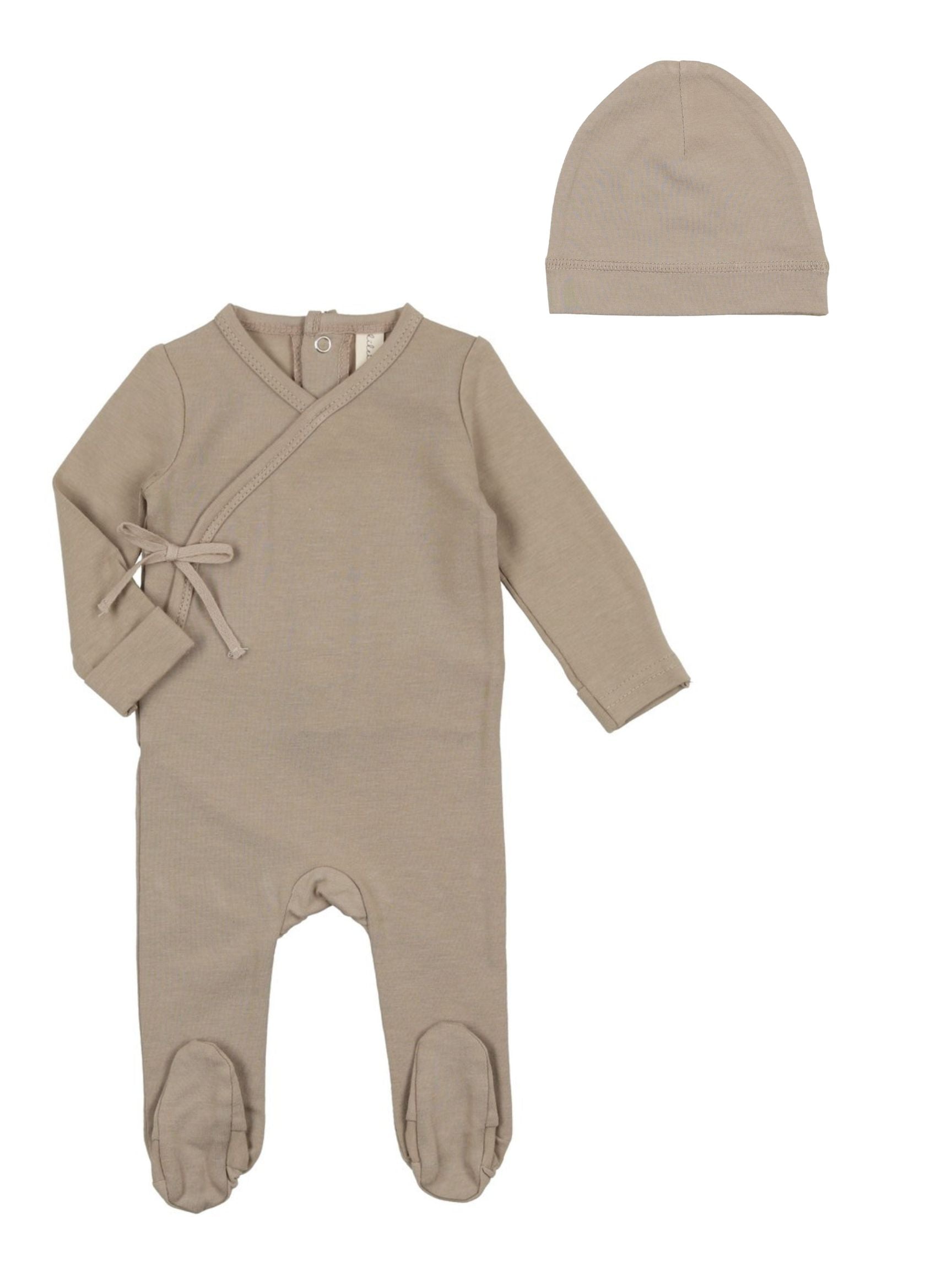 Lilette Taupe Brushed Cotton Footie & Beanie Set