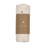 Lilette Cream/Blue Rosebud Muslin Swaddle