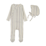 Lilette Cream/Blue Linear Print Footie Set