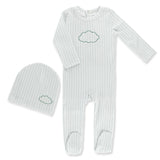Little Label Light Blue Herringbone Cloud Footie & Hat Set