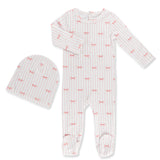 Little Label Pink Bow Print Footie & Hat Set