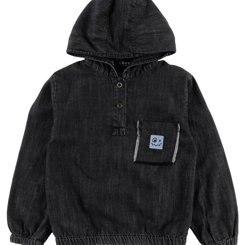 Loud Black Acid Wash Hooded Okay Top