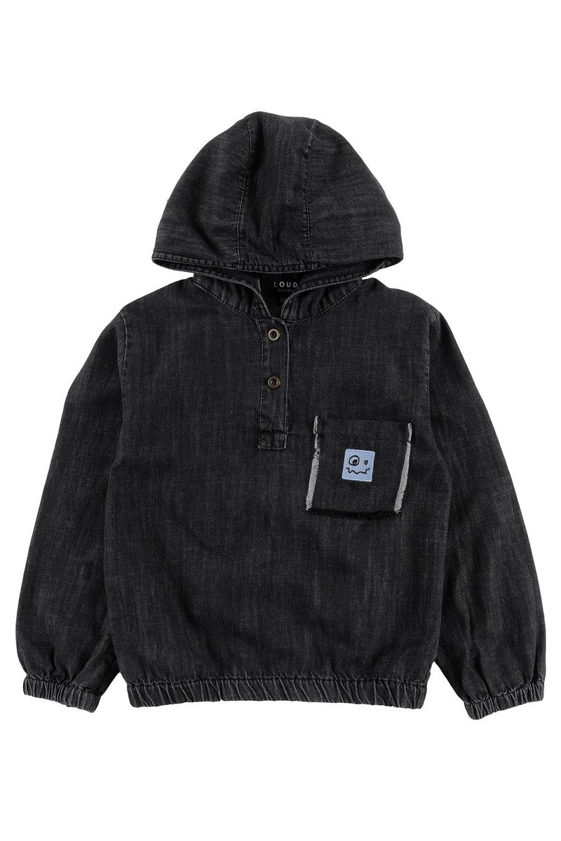 Loud Black Acid Wash Hooded Okay Top
