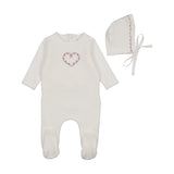 Bee & Dee Chalk White/Pink Lovely Loops Velour Footie Set