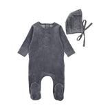 Bee & Dee Hydrangea Blue Lovely Loops Velour Footie Set
