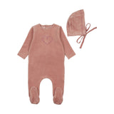 Bee & Dee Rose Lovely Loops Velour Footie Set