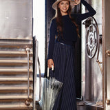 Luna Mae Navy Stripe Gigi Striped Corduroy Skirt