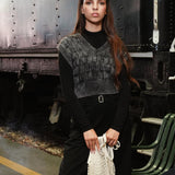 Luna Mae Black Denim Isla Distressed Vest