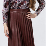 Oh Girl Burgundy Leather Pleated Skirt
