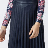 Oh Girl Navy Leather Pleated Skirt