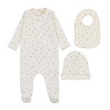 Mema Floral Pink Polka Dot Footie Set With Bib
