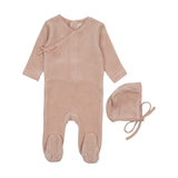 Mema Pale Pink Velour Mock Wrap Footie Set