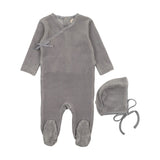 Mema Windy Blue Velour Mock Wrap Footie Set