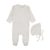 Mema Winter White Velour Mock Wrap Footie Set
