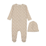 Mema Pink Leaves Print Leaf Print Footie Set