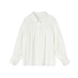 Mallory and Merlot White Creased Chiffon Piping Blouse