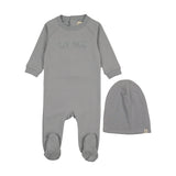 Mema Dove Blue Sherpa Wordart Footie Set